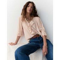 Ruffle V-Neck Poet Blouse