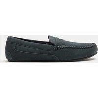 M&S Suede Moccasin Slippers with Freshfeet Med Blue Denim