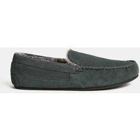 M&S Suede Fleece Lined Moccasin Slippers Med Blue Denim
