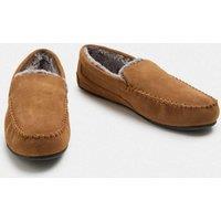 M&S Suede Fleece Lined Moccasin Slippers Tan