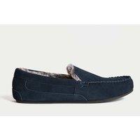 M&S Suede Fleece Lined Moccasin Slippers Navy