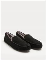 Suede Fleece Lined Moccasin Slippers