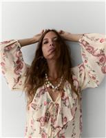 Printed Tie Neck Ruffle Blouse