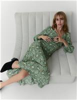 Printed V-Neck Tie Front Midi Dress