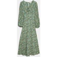 Printed V-Neck Tie Front Midi Dress