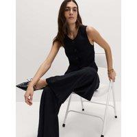 M&S Collarless Button-Through Waistcoat Black