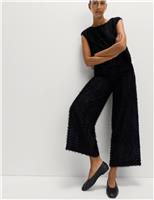 Textured Wide Leg Ankle Grazer Trousers