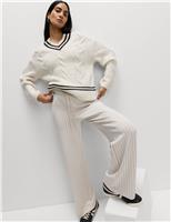 Tipped Cable Knit V-Neck Jumper with Wool