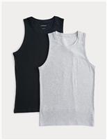 2 Pack Cotton Rich Ribbed Sleeveless Vests