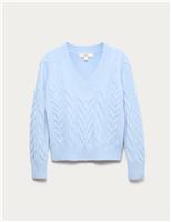 Textured Cable Knit V-Neck Jumper with Wool