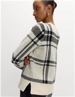 Checked Crew Neck Relaxed Fit Jumper With Wool