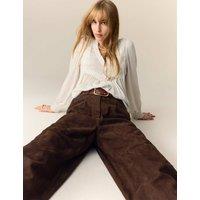 Per Una Suede Wide Leg Cropped Trousers Conker