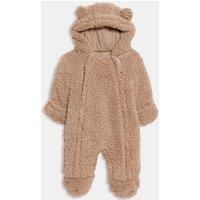 M&S Borg Zip Pramsuit (0-12 Mths) Mocha