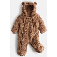 M&S Borg Zip Pramsuit (0-12 Mths) Mocha