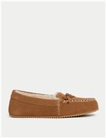 Suede Stitch Detail Moccasin Slippers