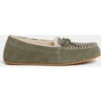 M&S Suede Stitch Detail Moccasin Slippers Sage