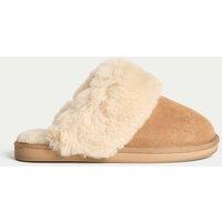 M&S Suede Faux Fur Trim Mule Slippers Chestnut