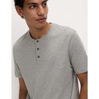 M&S Pure Cotton Henley Checked Pyjama Set Grey Mix