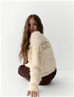 Textured Round Neck Zip Up Cropped Cardigan