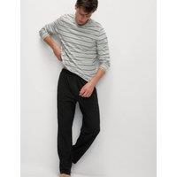 M&S Pure Cotton Striped Pyjama Set Grey Mix