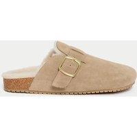 M&S Suede Faux Fur Lined Clog Mule Slippers Sand