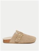 Suede Faux Fur Lined Clog Mule Slippers