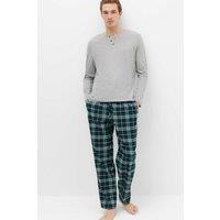 M&S Pure Cotton Henley Check Pyjama Set Grey Mix