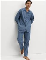 M&S Pure Cotton Striped Pyjama Set Blue