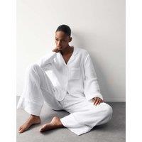 Autograph Pure Cotton Muslin Revere Pyjama Set White
