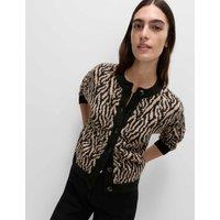 Animal Print Button Front Cardigan With Wool