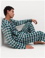 M&S Brushed Cotton Checked Pyjama Set Grey Mix