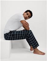 M&S Pure Cotton Checked Pyjama Bottoms Navy Mix