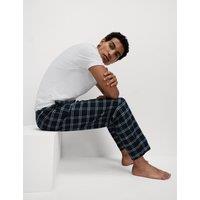 M&S Pure Cotton Checked Pyjama Bottoms Navy Mix