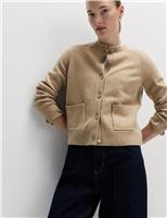Air-Yarn Crew Neck Button Front Cropped Cardigan