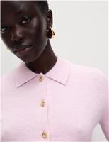 Collared Button Front Short Sleeve Cropped Cardigan with Alpaca