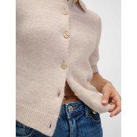 Collared Button Front Short Sleeve Cropped Cardigan with Alpaca