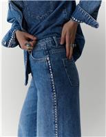 Denim Embellished Studded Wide Leg Jeans