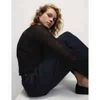 Cotton Blend Textured Crew Neck Jumper