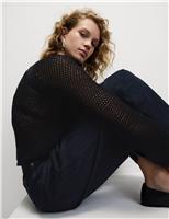 Cotton Blend Textured Crew Neck Jumper