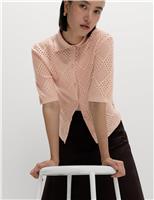 Cotton Rich Textured Collared Knitted Top