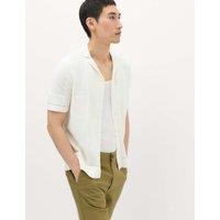 M&S Button-Through Patchwork Knitted Polo Shirt Ecru