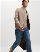 Faux Suede Hybrid Bomber Jacket