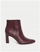 Leather Block Heel Pointed Ankle Boots