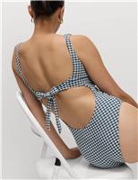 Gingham Textured Tie Back Plunge Swimsuit