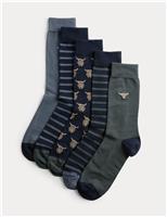 5 Pack Cool & Fresh Highland Cow Cotton Rich Socks