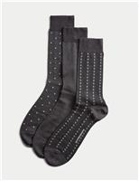 3pk Assorted Design Mercerised Cotton Blend Socks