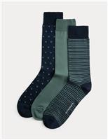 3pk Assorted Design Mercerised Cotton Rich Socks