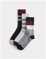 3 Pack Cotton Rich Striped Boot Socks