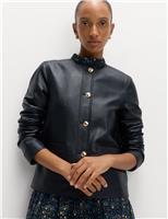 Faux Leather Collarless Jacket