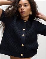 Cotton Blend Textured Button Front Cropped Cardigan